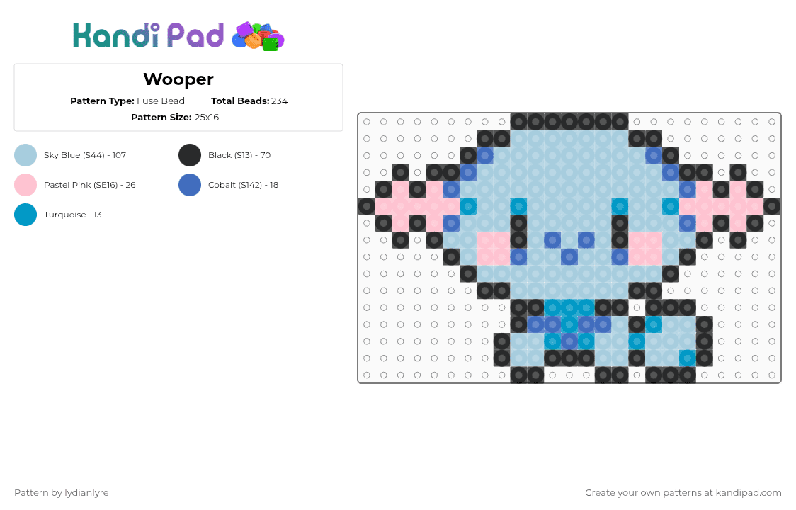 Wooper - Fuse Bead Pattern by lydianlyre on Kandi Pad - cute,video game,anime,gaming,pokemon,light blue,wooper