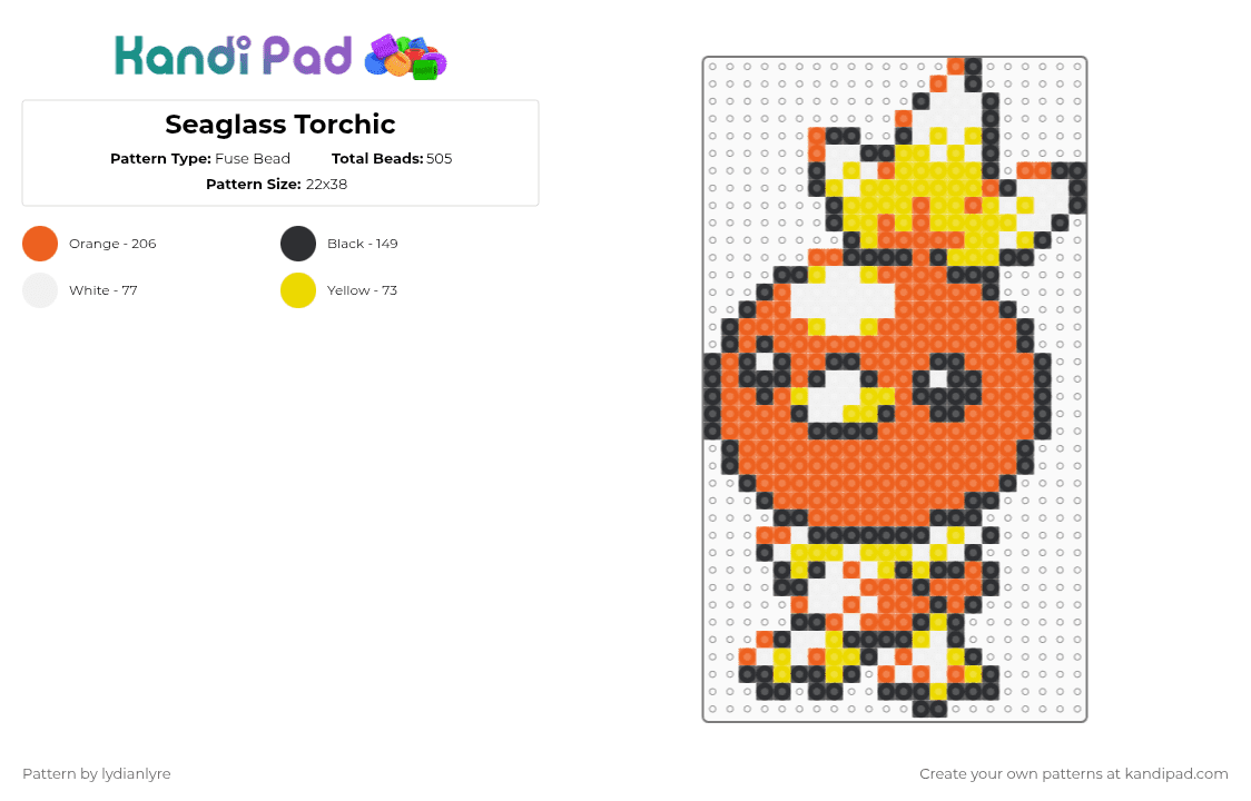 Seaglass Torchic - Fuse Bead Pattern by lydianlyre on Kandi Pad - orange,yellow,pokemon,torchic