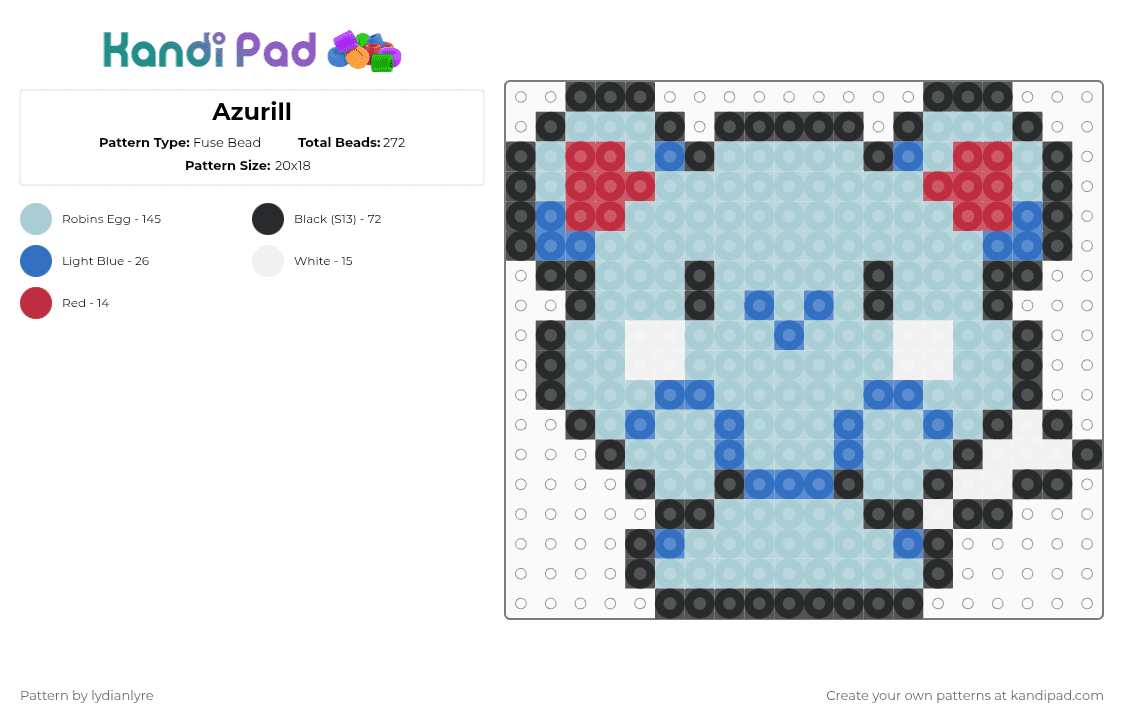 Azurill - Fuse Bead Pattern by lydianlyre on Kandi Pad - light blue,azurill,pokemon