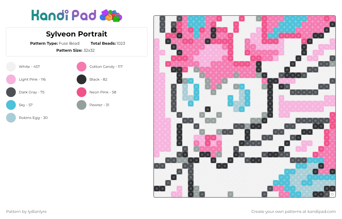 Sylveon Portrait - Fuse Bead Pattern by lydianlyre on Kandi Pad - pink,sylveon,pokemon