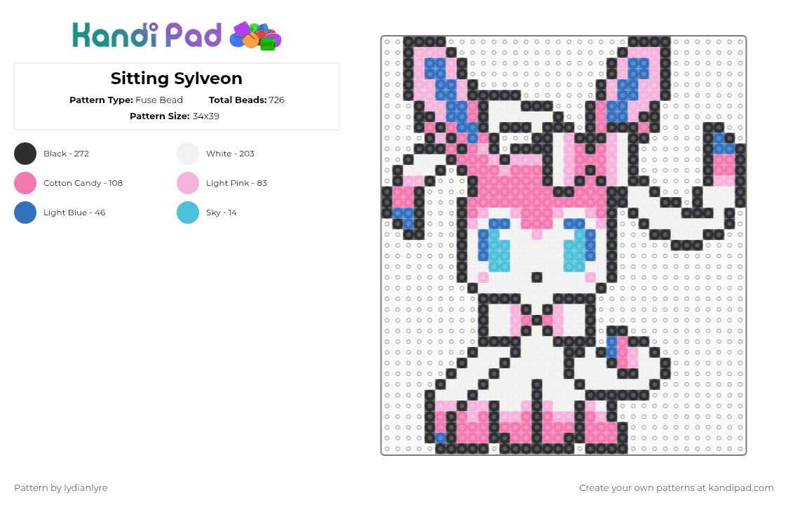 Sitting Sylveon - Fuse Bead Pattern by lydianlyre on Kandi Pad - pink,sylveon,pokemon