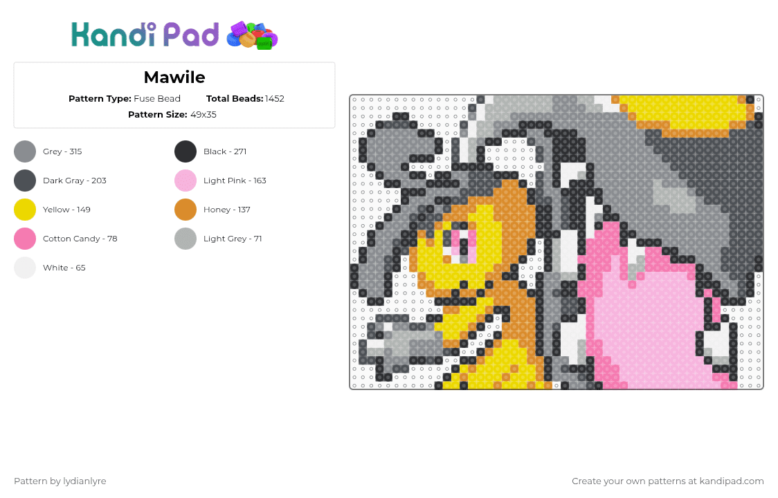Mawile - Fuse Bead Pattern by lydianlyre on Kandi Pad - gray