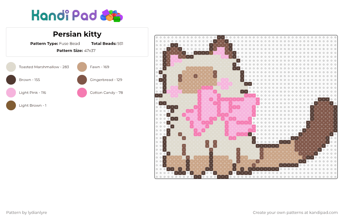 Persian kitty - Fuse Bead Pattern by lydianlyre on Kandi Pad - beige,cat,kitty,persian