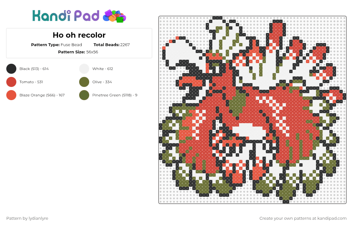 Ho oh recolor - Fuse Bead Pattern by lydianlyre on Kandi Pad - red,gold