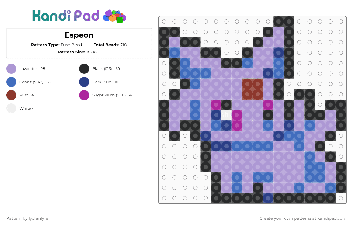 Espeon - Fuse Bead Pattern by lydianlyre on Kandi Pad - pink,espeon,pokemon