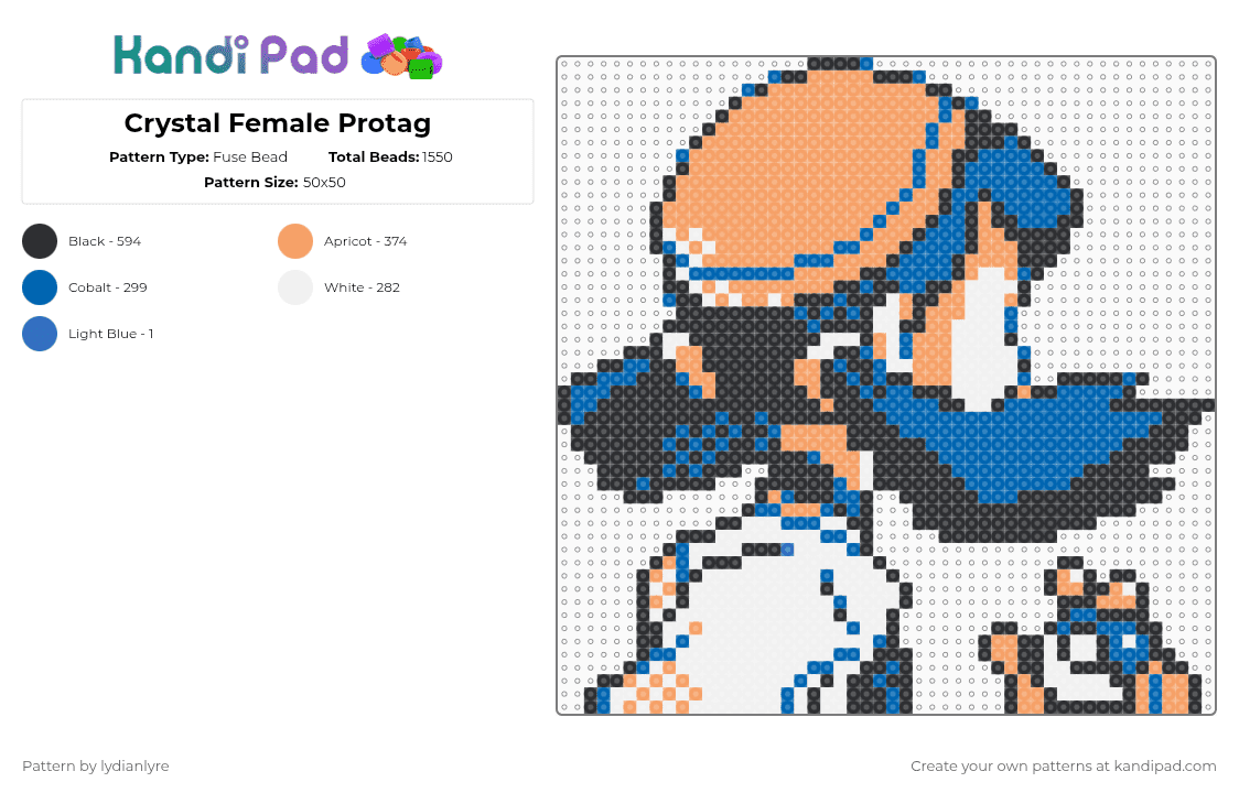 Crystal Female Protag - Fuse Bead Pattern by lydianlyre on Kandi Pad - orange,blue,pokemon,crystal
