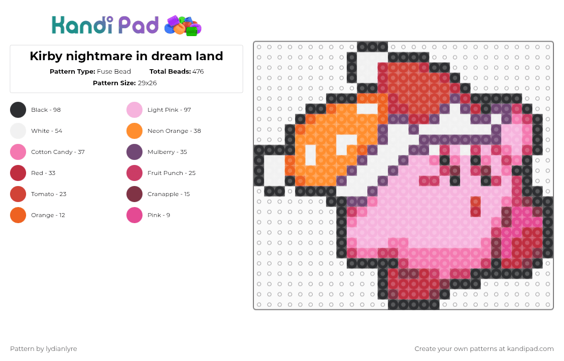 Kirby nightmare in dream land - Fuse Bead Pattern by lydianlyre on Kandi Pad - pink