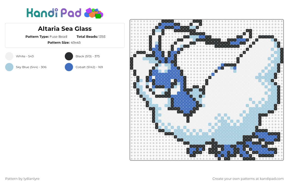 Altaria Sea Glass - Fuse Bead Pattern by lydianlyre on Kandi Pad - blue,light blue,pokemon,altaria