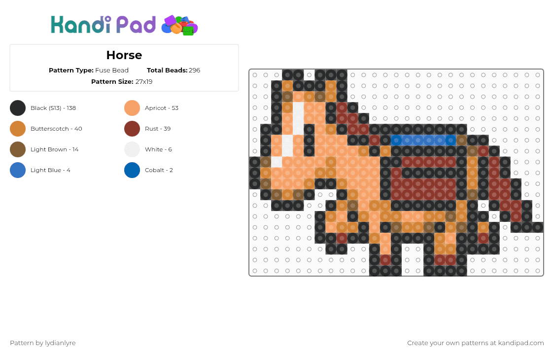 Horse - Fuse Bead Pattern by lydianlyre on Kandi Pad - black,orange,red,horse,harvest moon snes