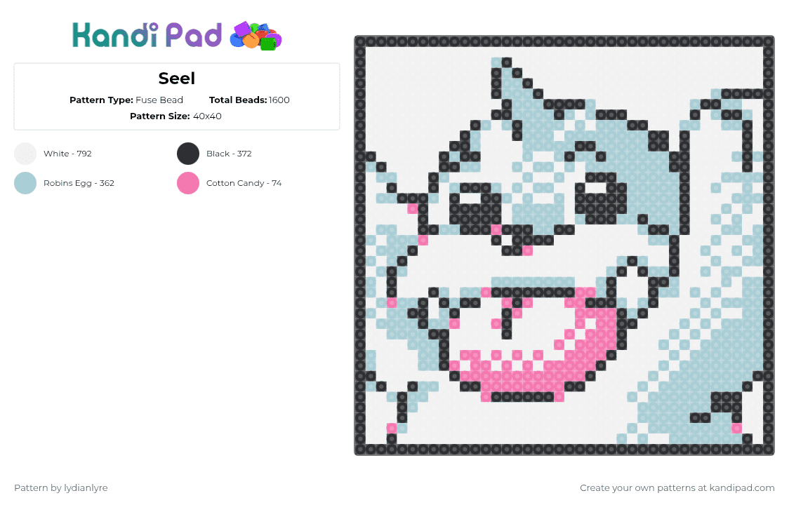 Seel - Fuse Bead Pattern by lydianlyre on Kandi Pad - white,light blue,seel,pokemon