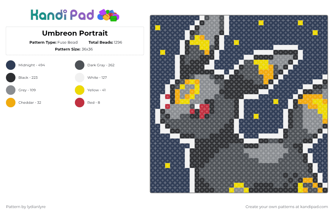 Umbreon Portrait - Fuse Bead Pattern by lydianlyre on Kandi Pad - gray,purple,umbreon,pokemon
