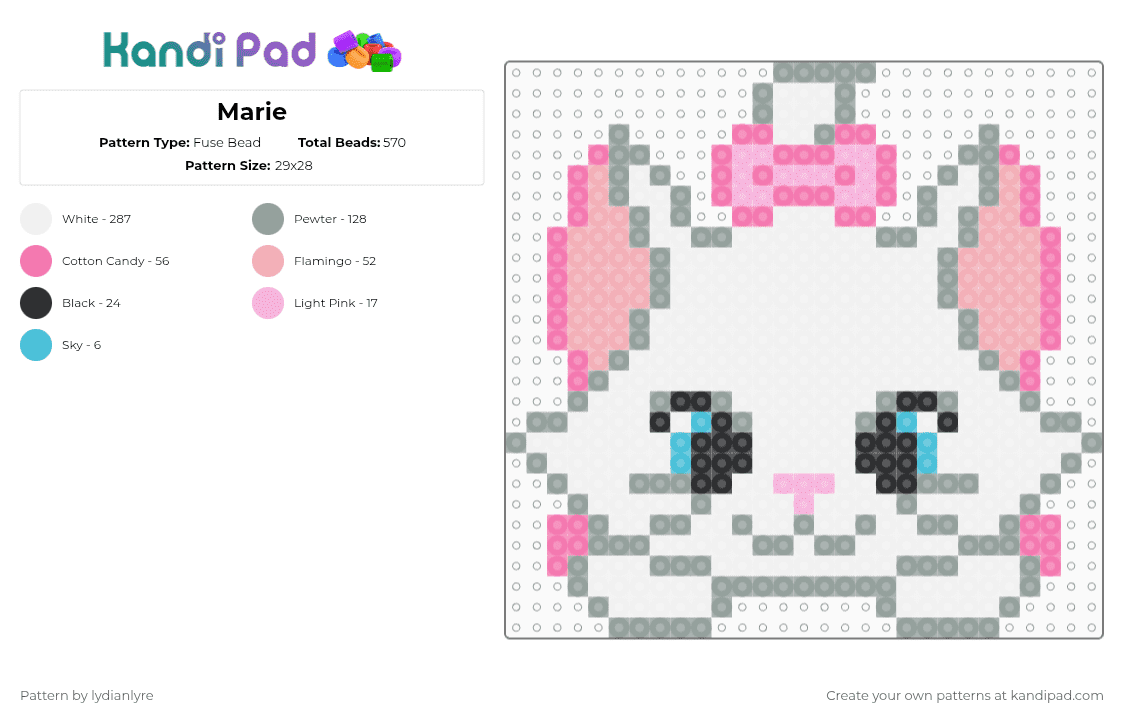 Marie - Fuse Bead Pattern by lydianlyre on Kandi Pad - marie,aristocats