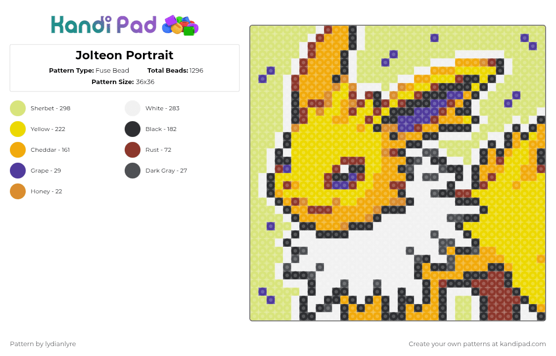 Jolteon Portrait - Fuse Bead Pattern by lydianlyre on Kandi Pad - orange,yellow,pokemon,jolteon