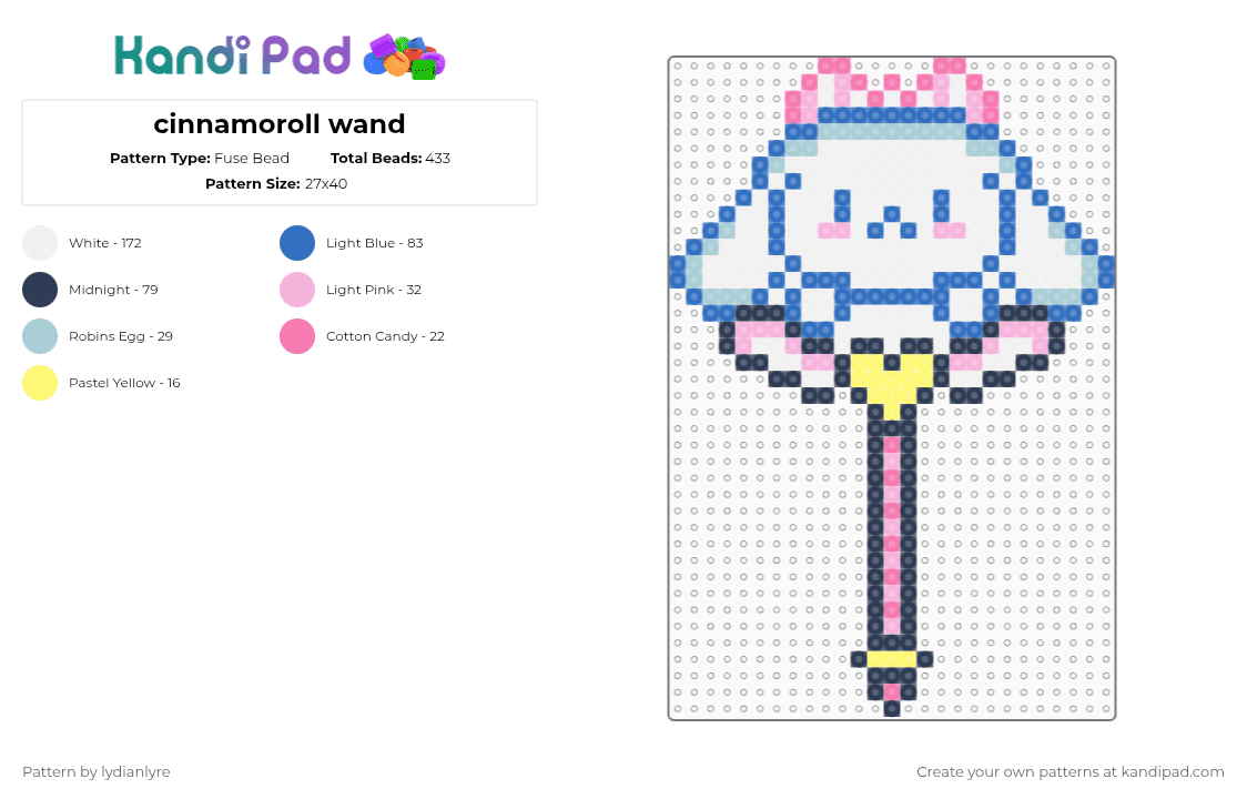 cinnamoroll wand - Fuse Bead Pattern by lydianlyre on Kandi Pad - sanrio,cinnamoroll,magic rod