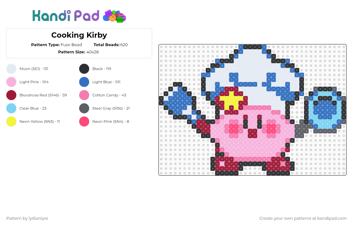 Cooking Kirby - Fuse Bead Pattern by lydianlyre on Kandi Pad - blue,red,pink,kirby