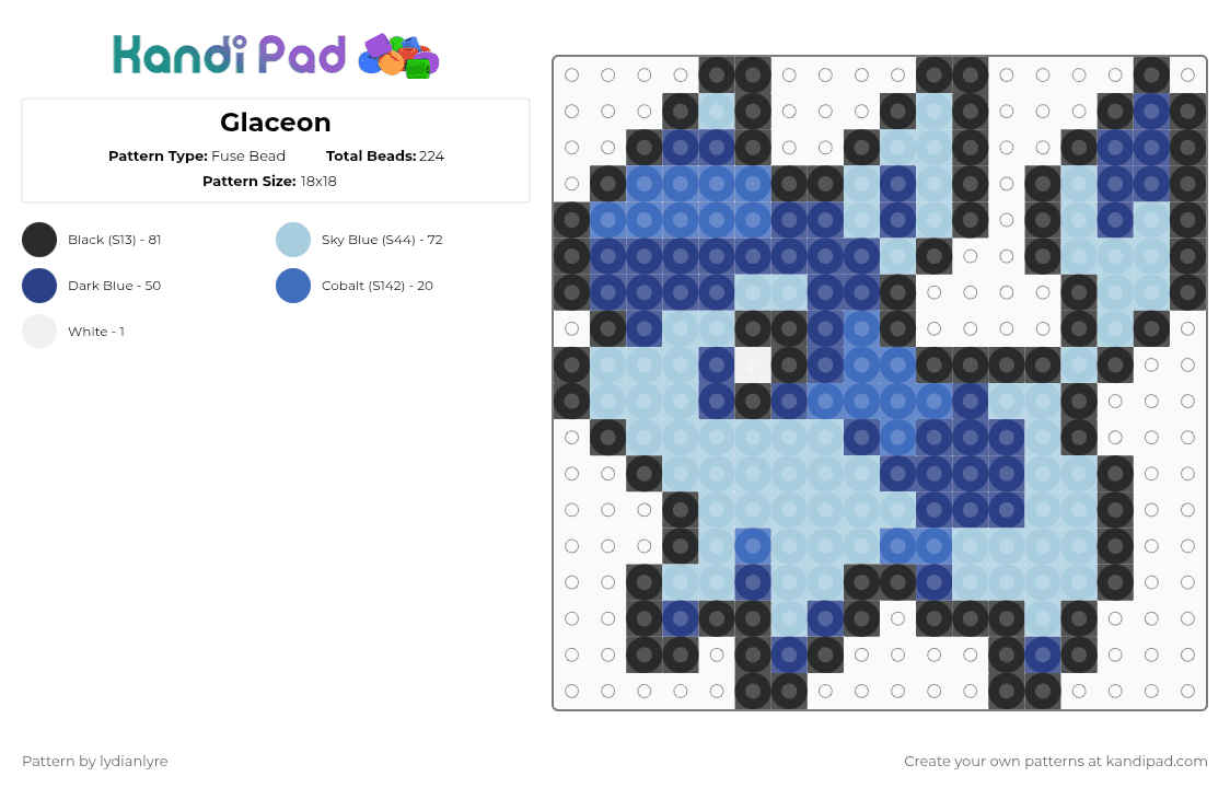 Glaceon - Fuse Bead Pattern by lydianlyre on Kandi Pad - blue,light blue,glaceon,pokemon