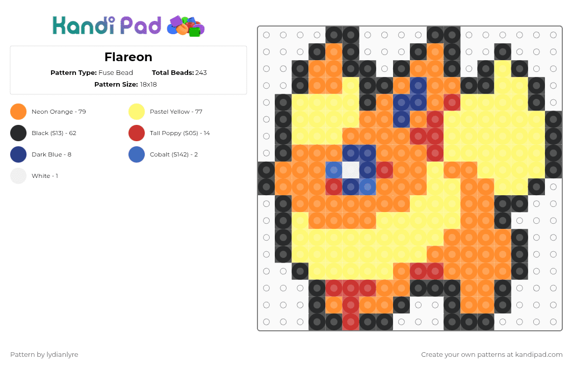 Flareon - Fuse Bead Pattern by lydianlyre on Kandi Pad - orange,yellow,pokemon,flareon