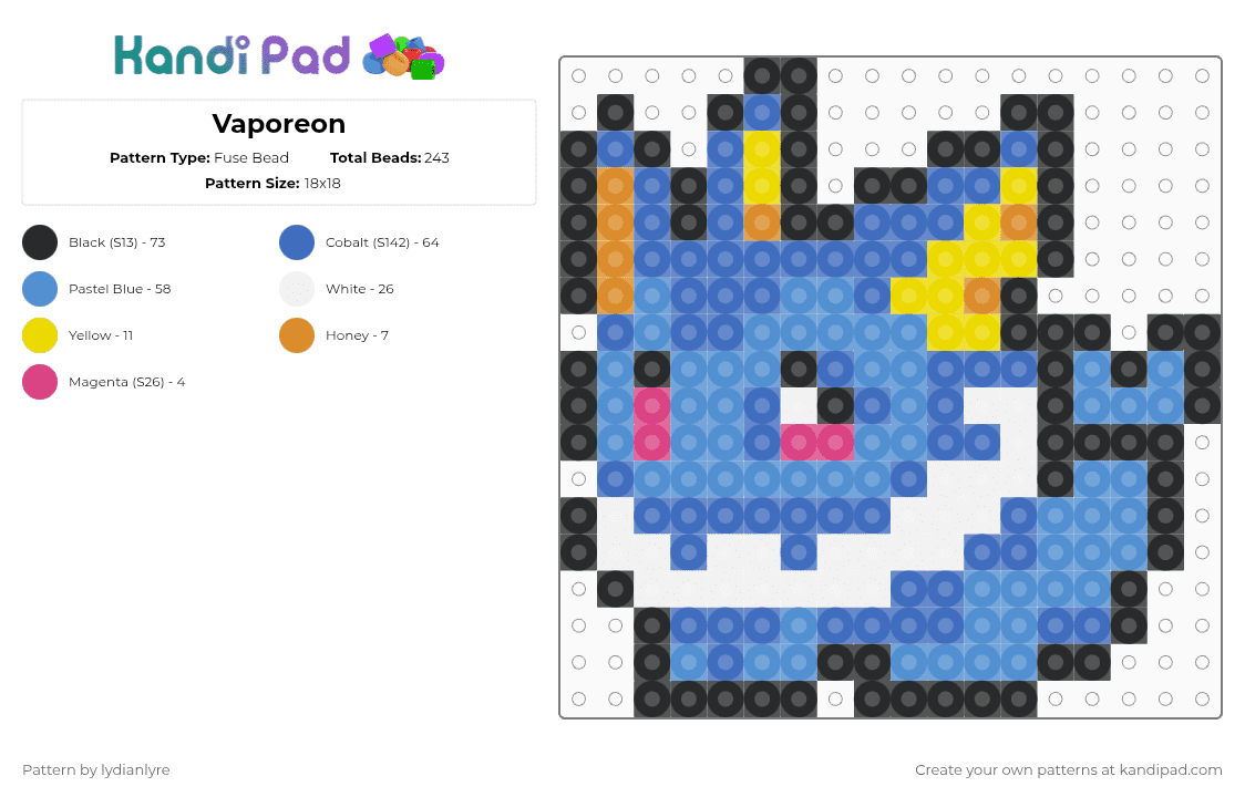 Vaporeon - Fuse Bead Pattern by lydianlyre on Kandi Pad - blue,light blue,vaporeon,pokemon
