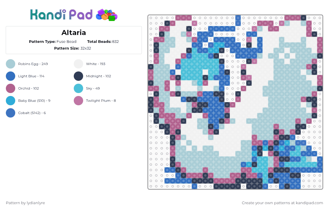 Altaria - Fuse Bead Pattern by lydianlyre on Kandi Pad - light blue,altaria