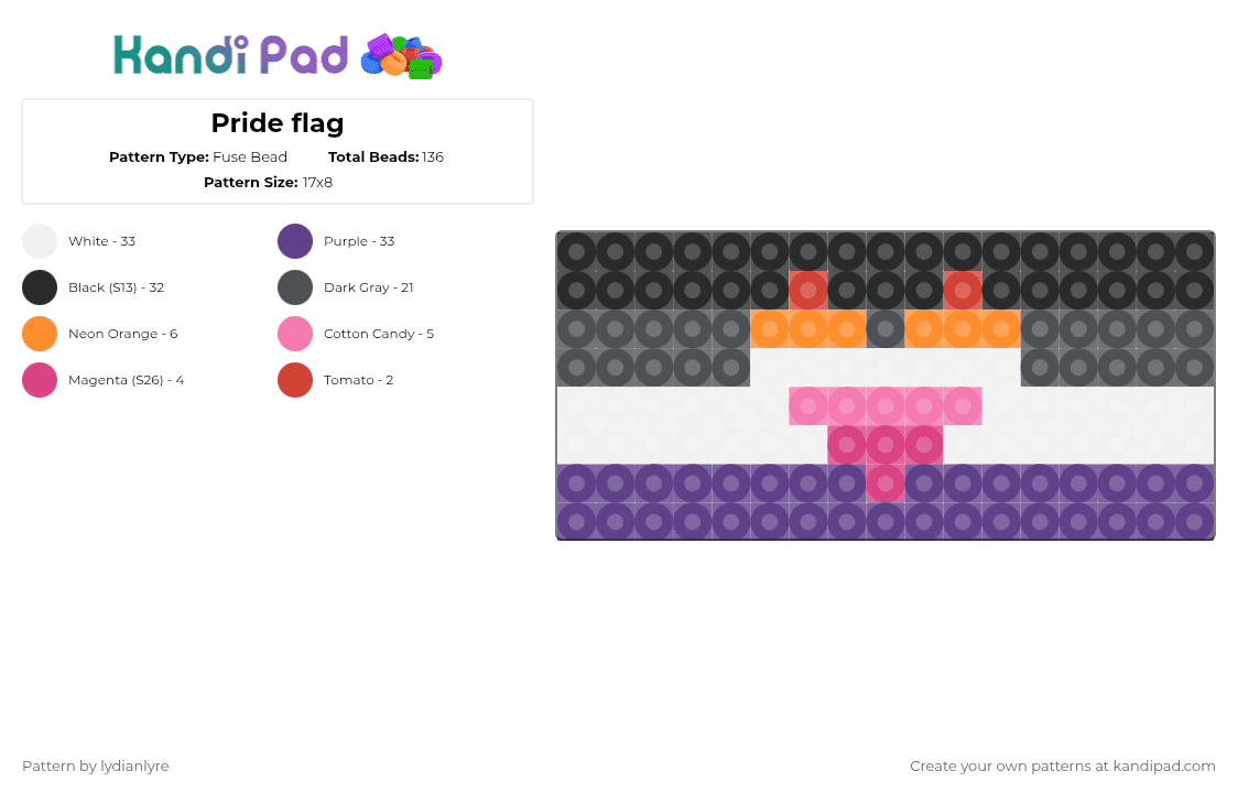 Pride flag - Fuse Bead Pattern by lydianlyre on Kandi Pad - gray,purple,pride,ace,lesbian