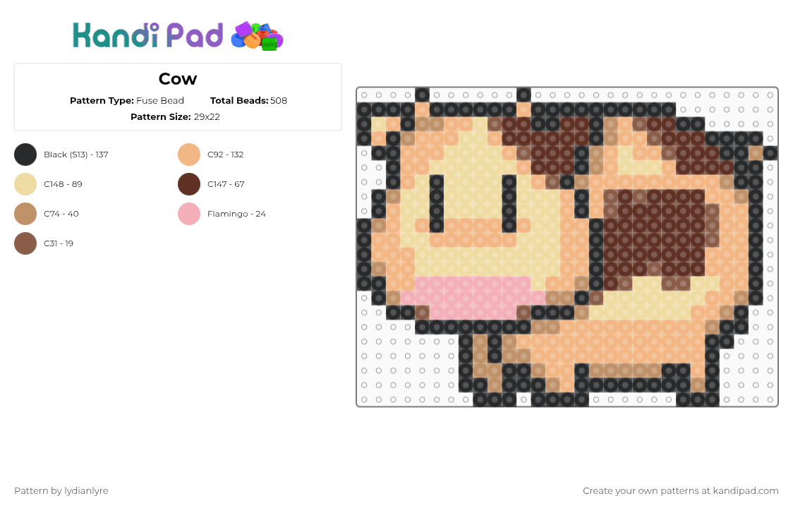 Cow - Fuse Bead Pattern by lydianlyre on Kandi Pad - beige,cow,harvest moon