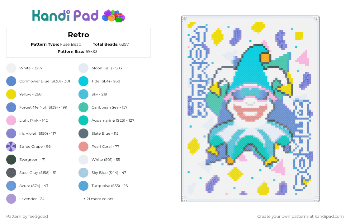 Retro - Fuse Bead Pattern by feedgood on Kandi Pad - white,light blue,blue,gray,colorful