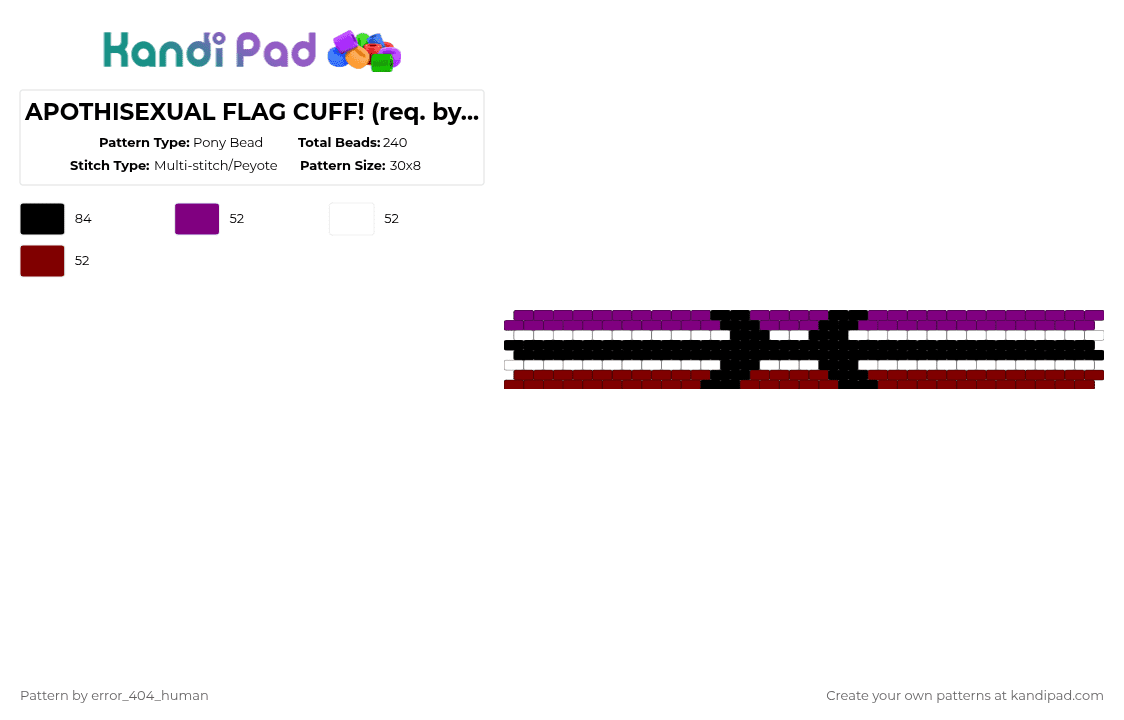 APOTHISEXUAL FLAG CUFF! (req. by @fru1teefur) - Pony Bead Pattern by error_404_human on Kandi Pad - pink,brown,pride,apothisexual,purple,black,red,orange,asexual