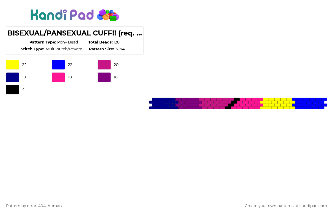 BISEXUAL/PANSEXUAL CUFF!! (req. by @oliver_fpe) - Pony Bead Pattern by error_404_human on Kandi Pad - pink,purple,pan,bi,pride,blue,yellow