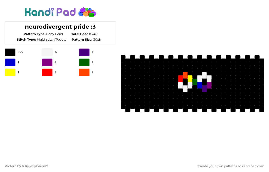 neurodivergent pride :3 - Pony Bead Pattern by error_404_human on Kandi Pad - black,white,purple,red