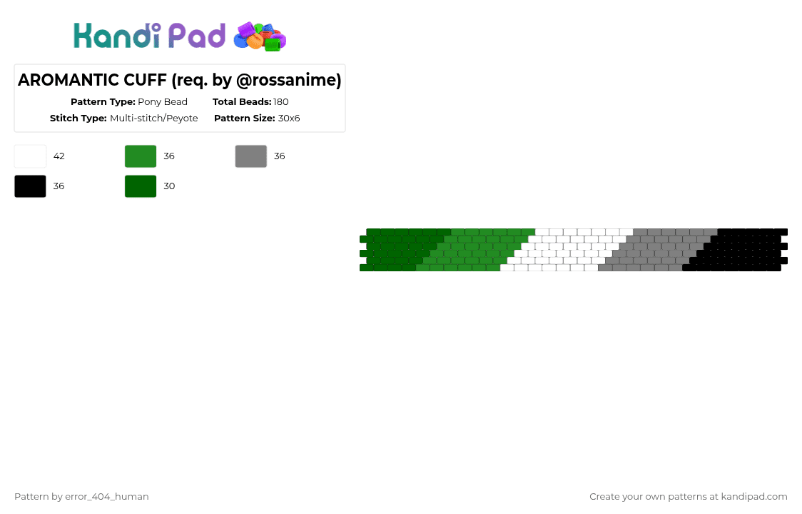 AROMANTIC CUFF (req. by @rossanime) - Pony Bead Pattern by error_404_human on Kandi Pad - green,gray,aromantic,pride,black,white,greygray