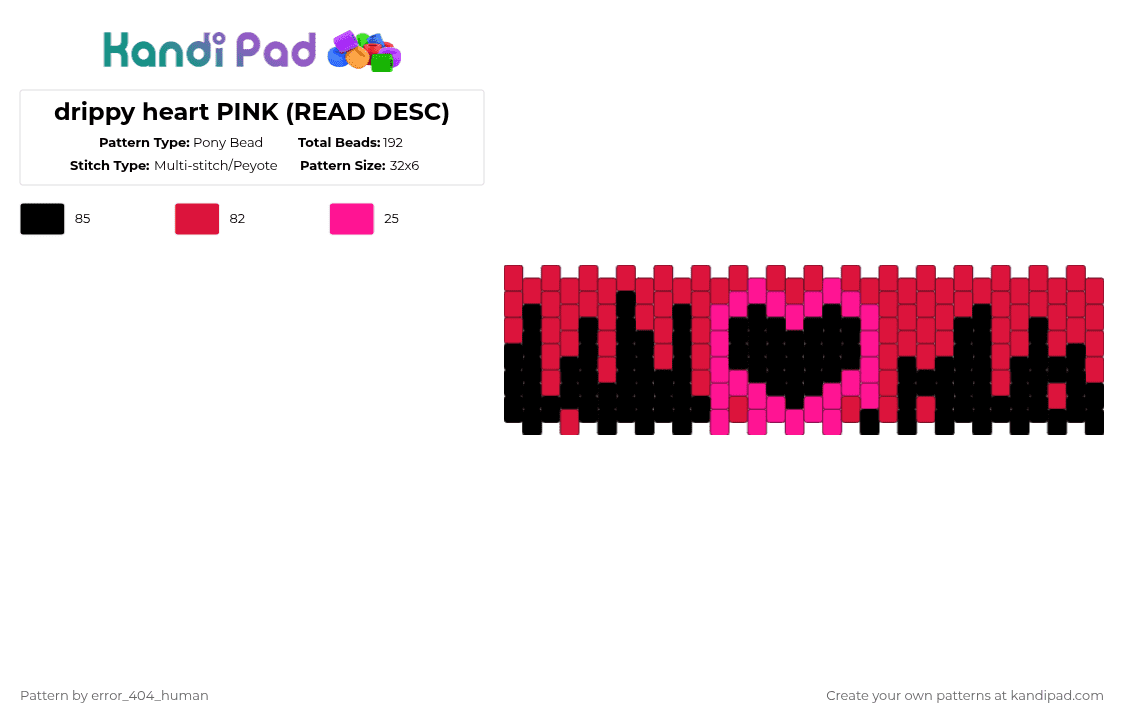 drippy heart PINK (READ DESC) - Pony Bead Pattern by error_404_human on Kandi Pad - red
