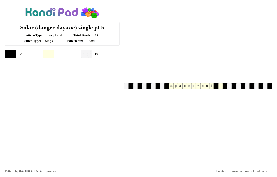 Solar (danger days oc) single pt 5 - Pony Bead Pattern by th4t10tt3rth3r14n-i-promise on Kandi Pad - 