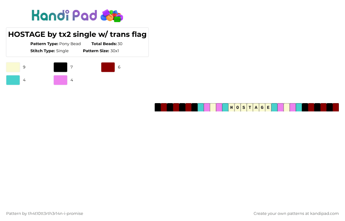 HOSTAGE by tx2 single w/ trans flag - Pony Bead Pattern by th4t10tt3rth3r14n-i-promise on Kandi Pad - red