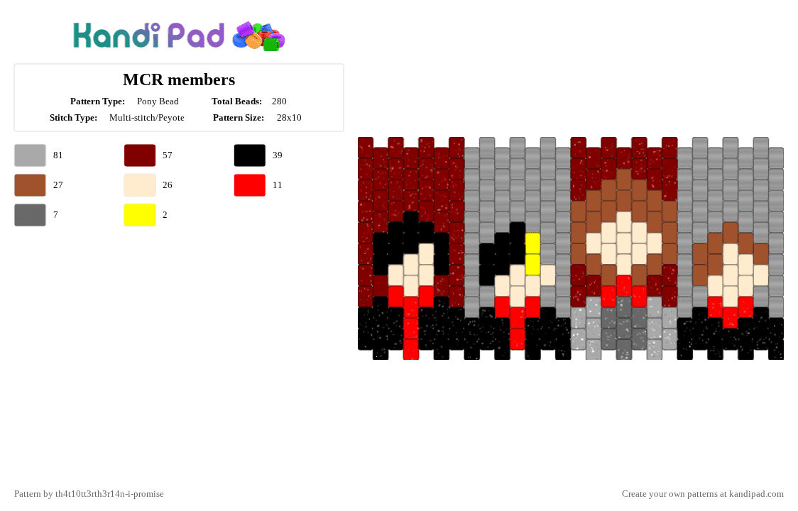 MCR members - Pony Bead Pattern by th4t10tt3rth3r14n-i-promise on Kandi Pad - brown,red,beige