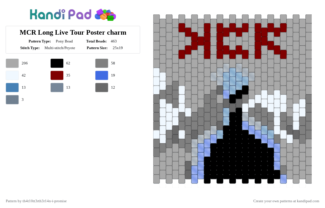 MCR Long Live Tour Poster charm - Pony Bead Pattern by th4t10tt3rth3r14n-i-promise on Kandi Pad - beige,gray