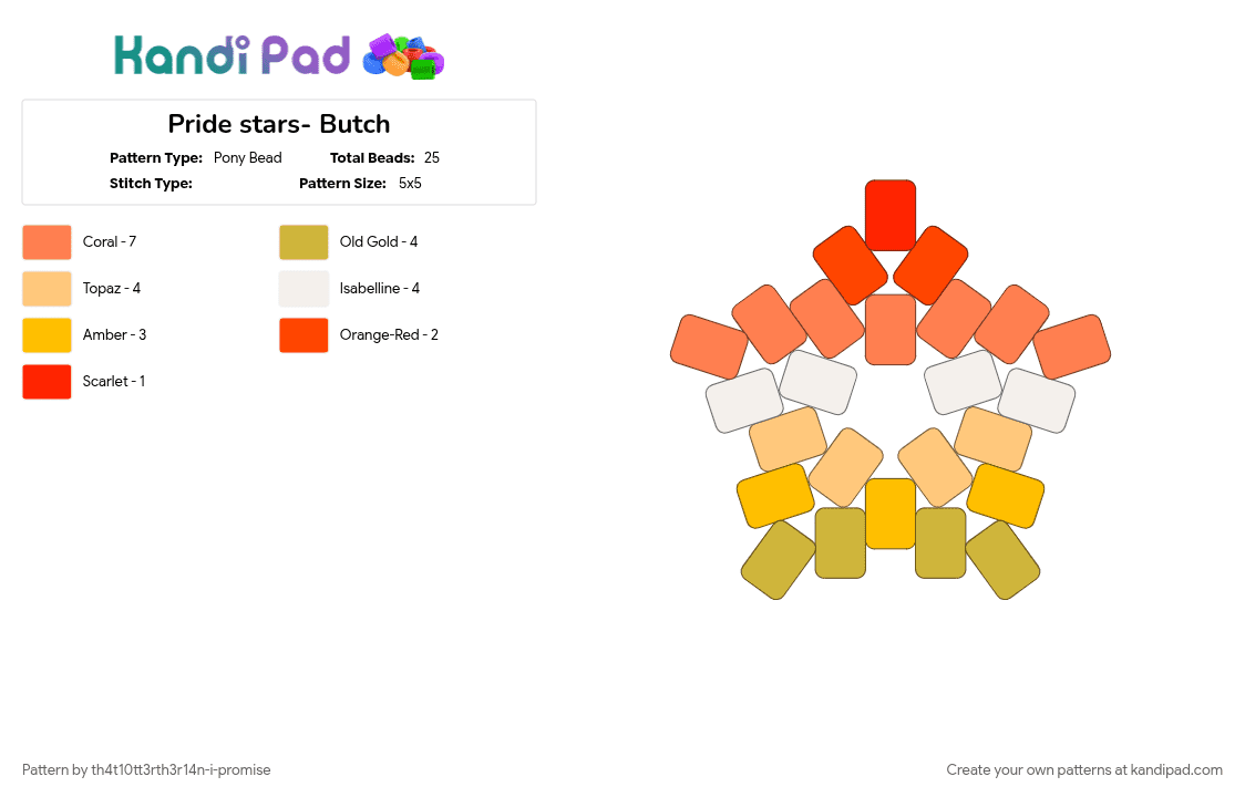 Pride stars- Butch - Pony Bead Pattern by th4t10tt3rth3r14n-i-promise on Kandi Pad - orange, pride, yellow