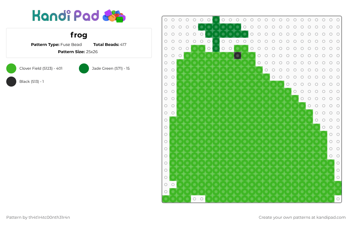 frog - Fuse Bead Pattern by th4t10tt3rth3r14n-i-promise on Kandi Pad - green