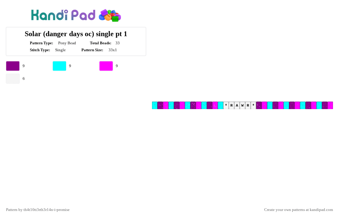 Solar (danger days oc) single pt 1 - Pony Bead Pattern by th4t10tt3rth3r14n-i-promise on Kandi Pad - 