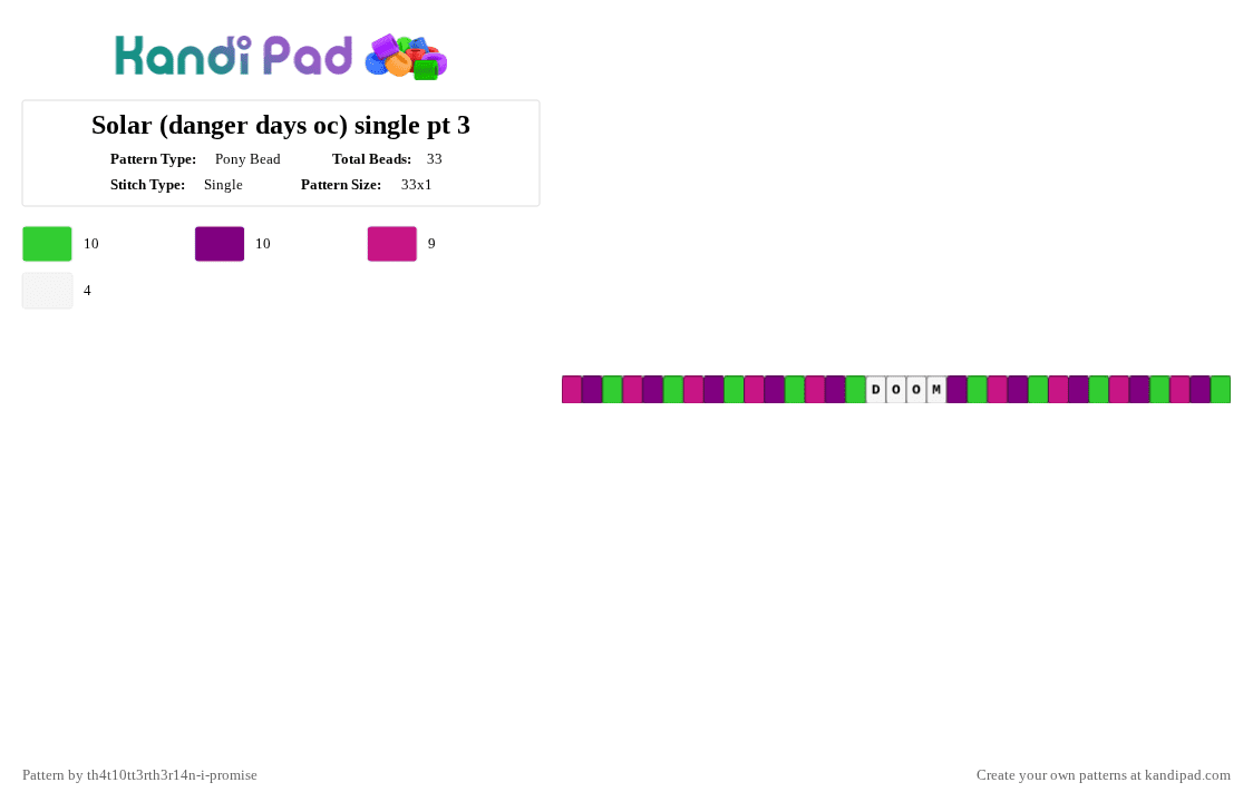 Solar (danger days oc) single pt 3 - Pony Bead Pattern by th4t10tt3rth3r14n-i-promise on Kandi Pad - 