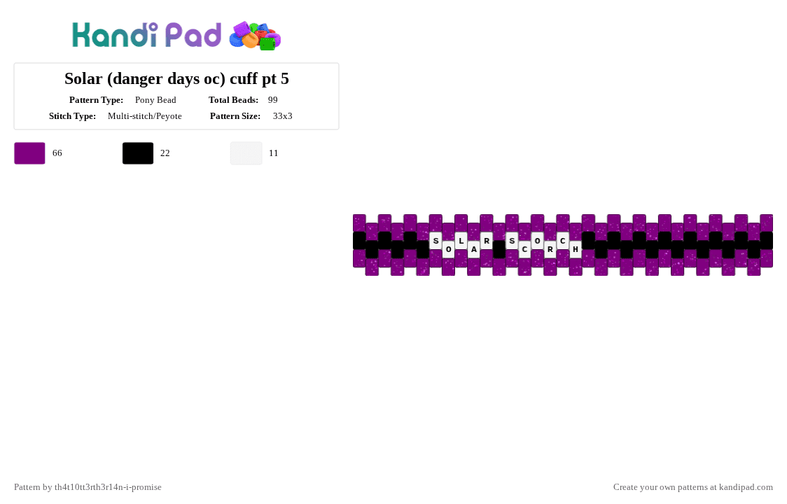 Solar (danger days oc) cuff pt 5 - Pony Bead Pattern by th4t10tt3rth3r14n-i-promise on Kandi Pad - 