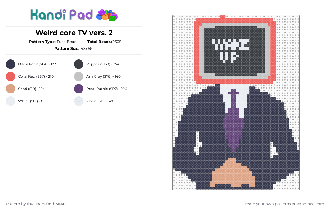 Weird core TV vers. 2 - Fuse Bead Pattern by th4t10tt3rth3r14n-i-promise on Kandi Pad - purple, weird