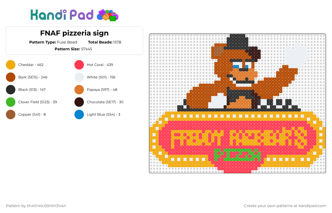 FNAF pizzeria sign - Fuse Bead Pattern by th4t10tt3rth3r14n-i-promise on Kandi Pad - orange,red,cotdrestaurants,fnaf