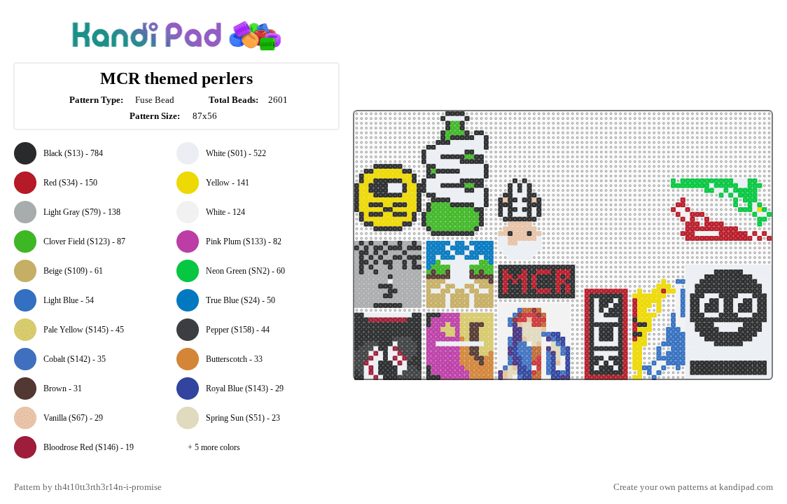 MCR themed perlers - Fuse Bead Pattern by th4t10tt3rth3r14n-i-promise on Kandi Pad - white,red,yellow,gray,beige,colorful