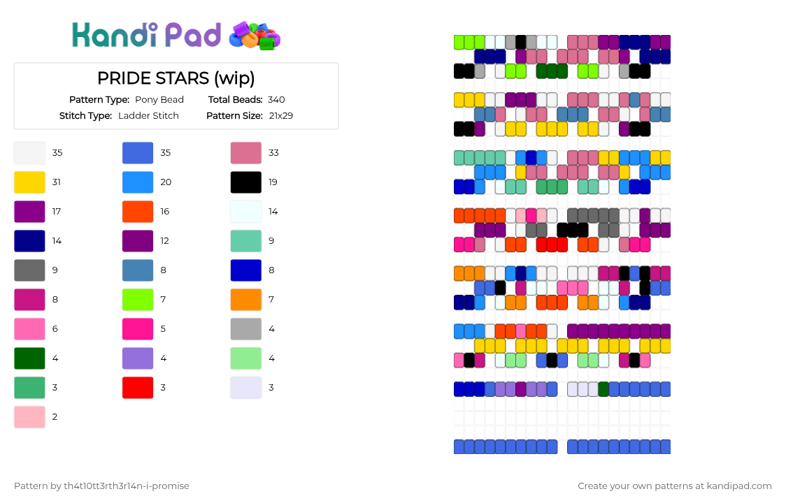 PRIDE STARS (wip) - Pony Bead Pattern by th4t10tt3rth3r14n-i-promise on Kandi Pad - pink,purple,yellow,blue