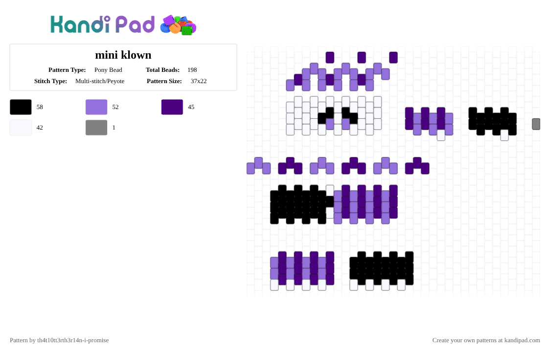 mini klown - Pony Bead Pattern by th4t10tt3rth3r14n-i-promise on Kandi Pad - purple