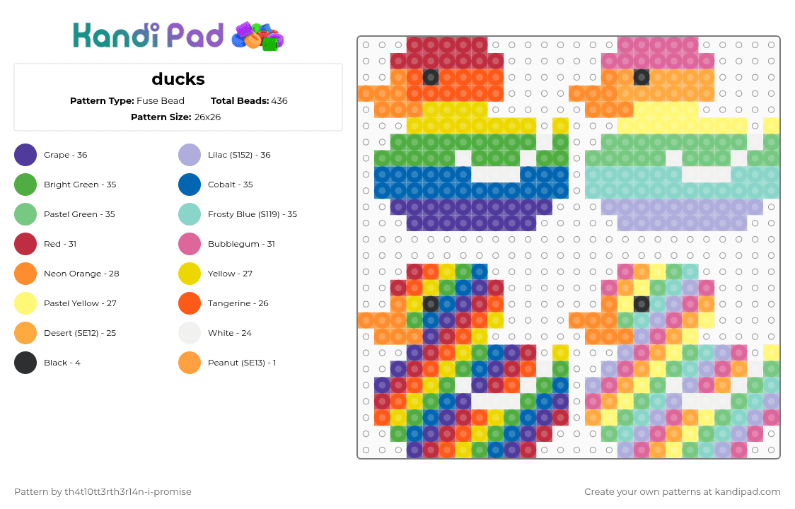 ducks - Fuse Bead Pattern by th4t10tt3rth3r14n-i-promise on Kandi Pad - orange,yellow,pink