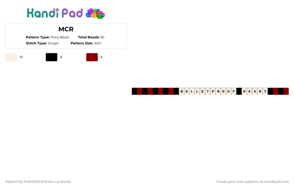 MCR - Pony Bead Pattern by th4t10tt3rth3r14n-i-promise on Kandi Pad - red,white