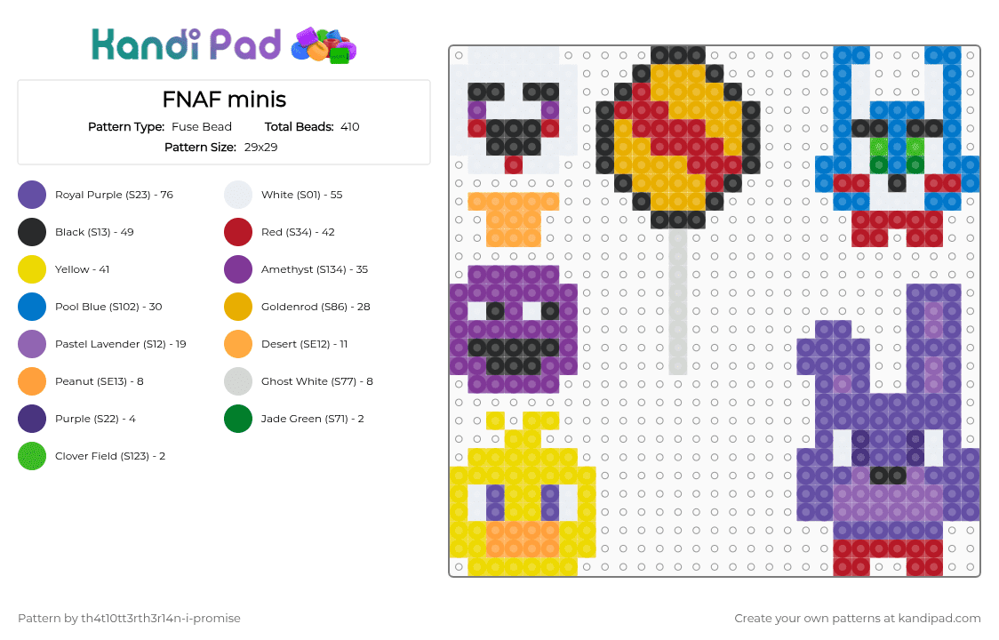 FNAF minis - Fuse Bead Pattern by th4t10tt3rth3r14n-i-promise on Kandi Pad - pink,purple,colorful