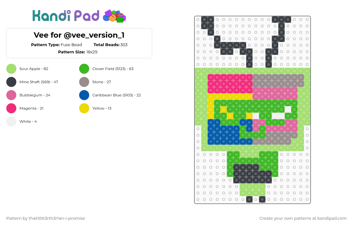 Vee for @vee_version_1 - Fuse Bead Pattern by th4t10tt3rth3r14n-i-promise on Kandi Pad - green