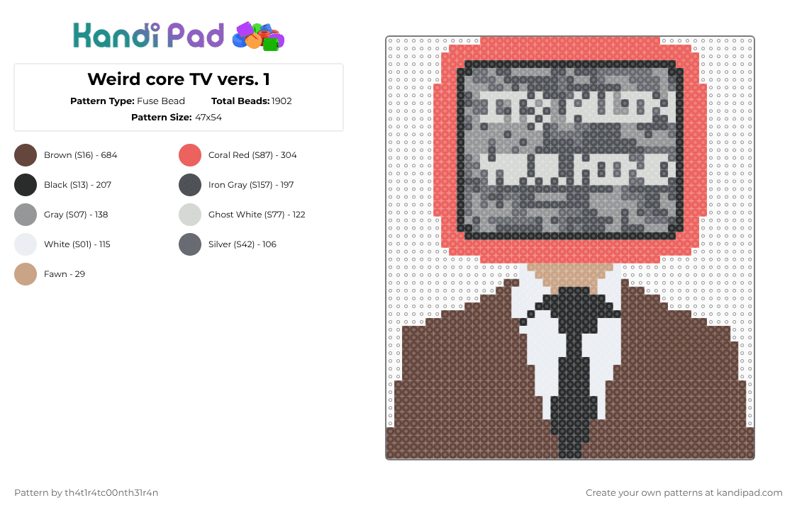 Weird core TV vers. 1 - Fuse Bead Pattern by th4t10tt3rth3r14n-i-promise on Kandi Pad - brown, red, weird, weirdcore